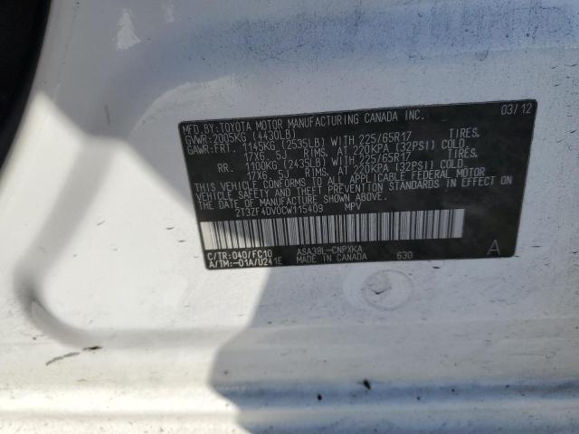 Photo 10 from auction – 2012 TOYOTA RAV4 with VIN 2T3ZF4DV0CW115409