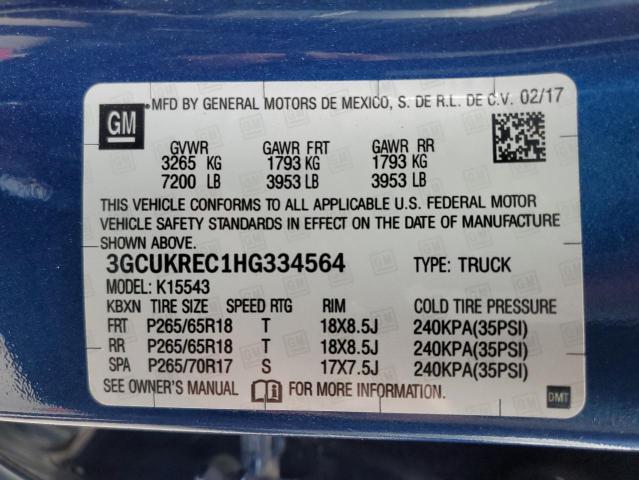 Photo 10 from auction – 2017 CHEVROLET SILVERADO with VIN 3GCUKREC1HG334564