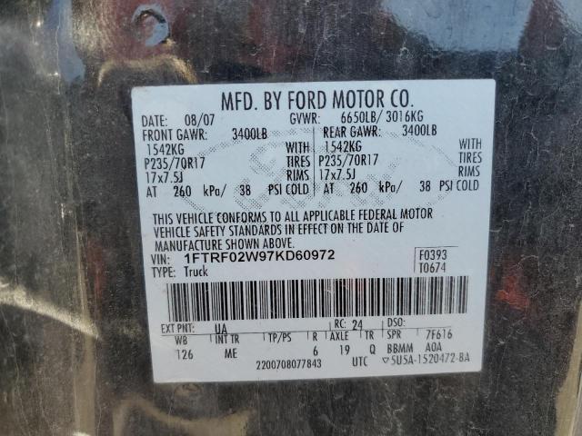 Photo 10 from auction – 2007 FORD F150 with VIN 1FTRF02W97KD60972