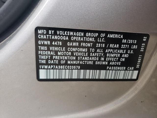 Photo 10 from auction – 2014 VOLKSWAGEN PASSAT with VIN 1VWAP7A38EC020579