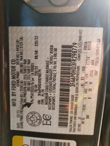 Photo 10 from auction – 2015 FORD FUSION SE with VIN 3FA6P0HD3FR298779