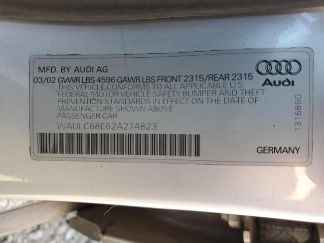 Photo 10 from auction – 2002 AUDI A4 1.8T QU with VIN WAULC68E62A274823