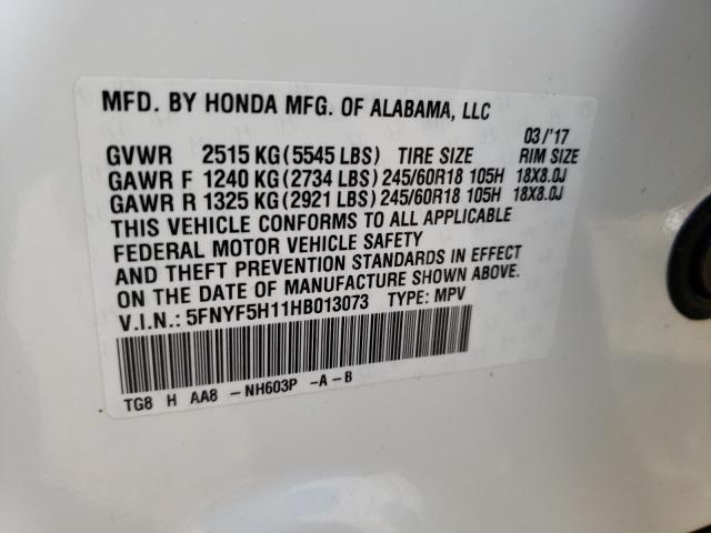 Photo 10 from auction – 2017 HONDA PILOT LX with VIN 5FNYF5H11HB013073