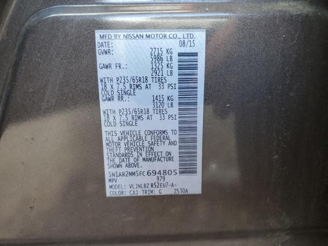 Photo 10 from auction – 2015 NISSAN PATHFINDER with VIN 5N1AR2MM5FC694805