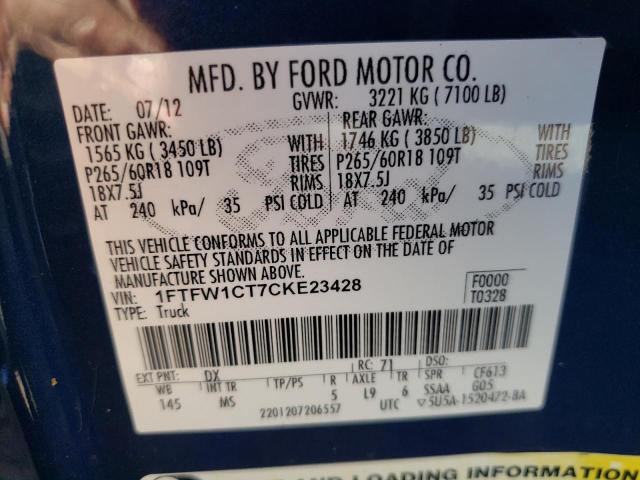 Photo 10 from auction – 2012 FORD F150 SUPER with VIN 1FTFW1CT7CKE23428