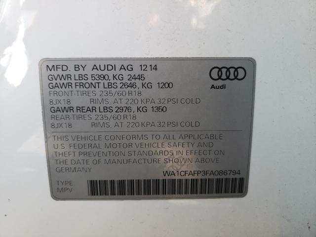 Photo 10 from auction – 2015 AUDI Q5 PREMIUM with VIN WA1CFAFP3FA086794