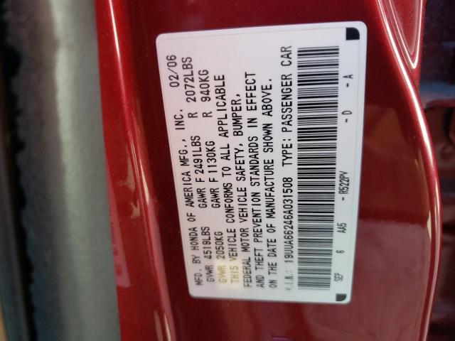 Photo 10 from auction – 2006 ACURA 3.2TL with VIN 19UUA66246A031508