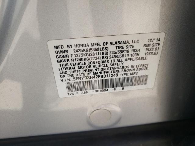 Photo 10 from auction – 2015 ACURA MDX TECHNO with VIN 5FRYD3H42FB011249