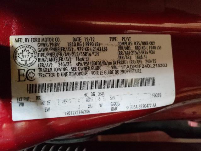 Photo 10 from auction – 2013 FORD FOCUS SE with VIN 1FADP3F24DL215303