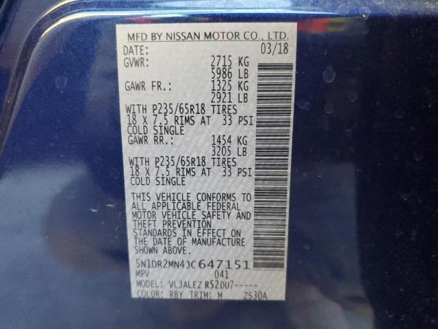 Photo 10 from auction – 2018 NISSAN PATHFINDER with VIN 5N1DR2MN4JC647151