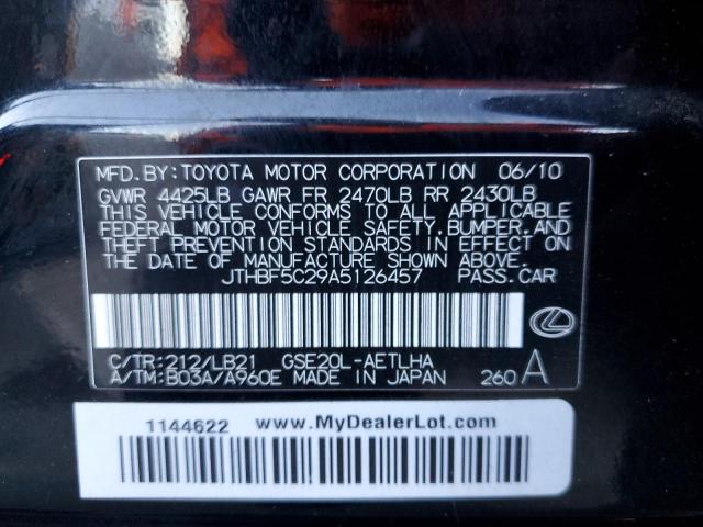 Photo 10 from auction – 2010 LEXUS IS 250 with VIN JTHBF5C29A5126457