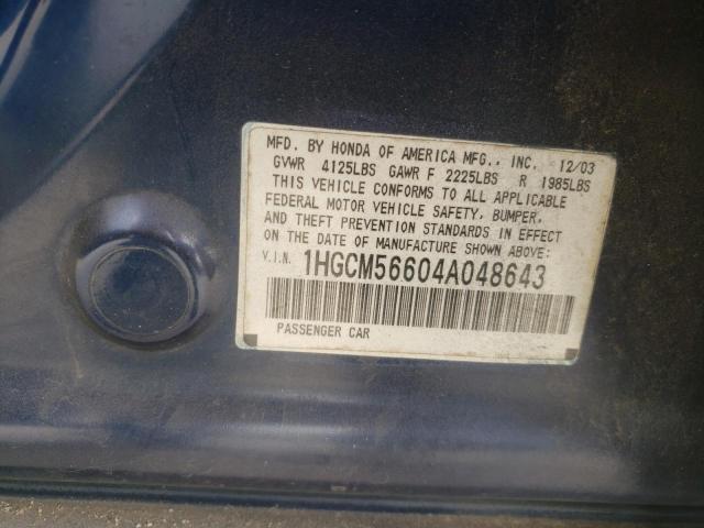 Photo 10 from auction – 2004 HONDA ACCORD EX with VIN 1HGCM56604A048643