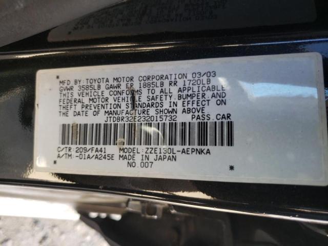Photo 10 from auction – 2003 TOYOTA COROLLA CE with VIN JTDBR32E232015732