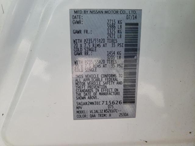 Photo 10 from auction – 2014 NISSAN PATHFINDER with VIN 5N1AR2MN3EC715626