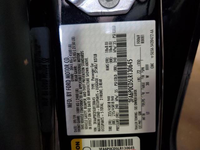 Photo 10 from auction – 2020 FORD FUSION SEL with VIN 3FA6P0CD5LR130645