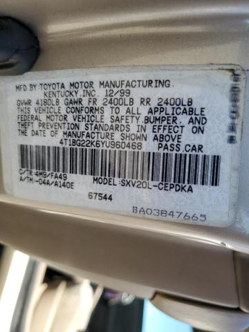 Photo 10 from auction – 2000 TOYOTA CAMRY CE with VIN 4T1BG22K6YU960468