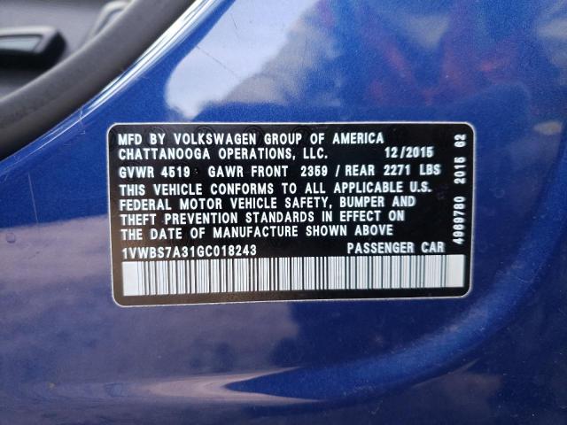 Photo 10 from auction – 2016 VOLKSWAGEN PASSAT SE with VIN 1VWBS7A31GC018243
