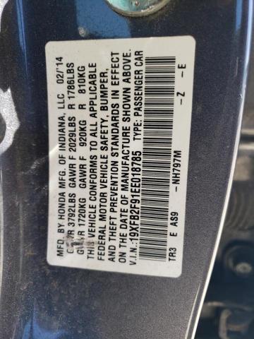 Photo 10 from auction – 2014 HONDA CIVIC EXL with VIN 19XFB2F91EE018785