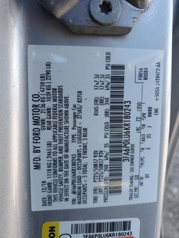 Photo 10 from auction – 2019 FORD FUSION SE with VIN 3FA6P0LU6KR180243