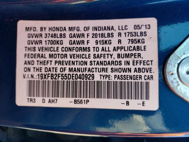 Photo 10 from auction – 2013 HONDA CIVIC LX with VIN 19XFB2F55DE040929