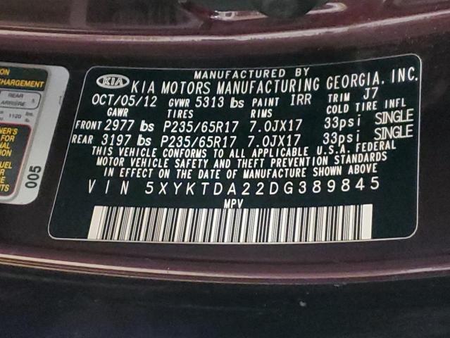 Photo 10 from auction – 2013 KIA SORENTO LX with VIN 5XYKTDA22DG389845