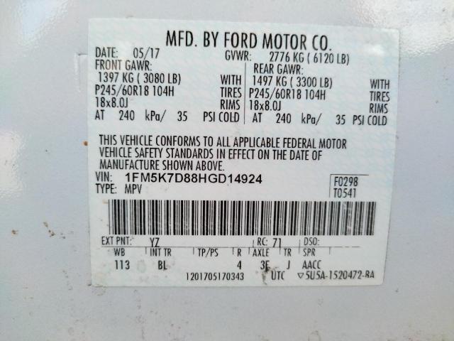 Photo 10 from auction – 2017 FORD EXPLORER X with VIN 1FM5K7D88HGD14924