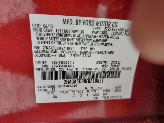 Photo 10 from auction – 2015 FORD FLEX LIMIT with VIN 2FMGK5D88FBA10851