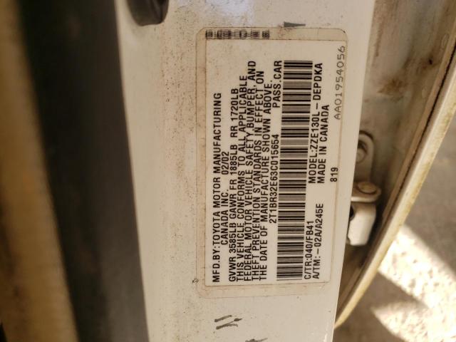 Photo 10 from auction – 2003 TOYOTA COROLLA CE with VIN 2T1BR32E63C015654