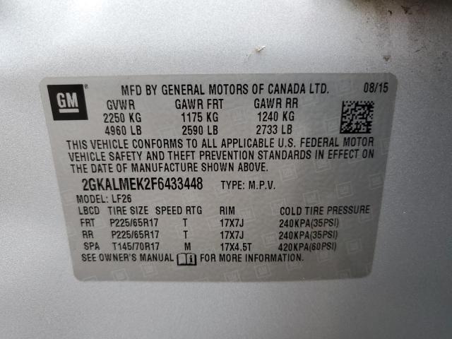 Photo 10 from auction – 2015 GMC TERRAIN SL with VIN 2GKALMEK2F6433448