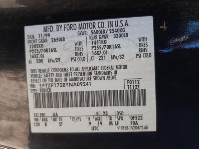 Photo 10 from auction – 2000 FORD F-150 with VIN 1FTZF1728YNA09241