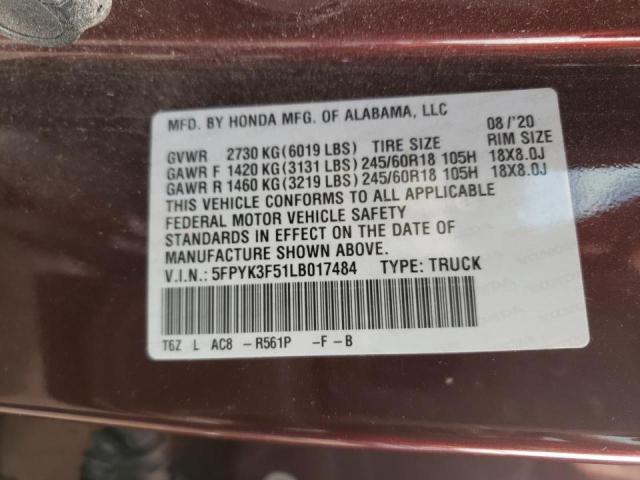 Photo 10 from auction – 2020 HONDA RIDGELINE with VIN 5FPYK3F51LB017484