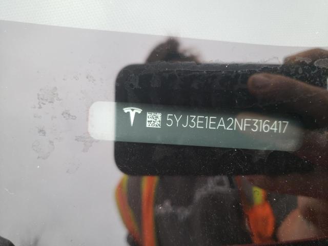 Photo 10 from auction – 2022 TESLA MODEL 3 with VIN 5YJ3E1EA2NF316417