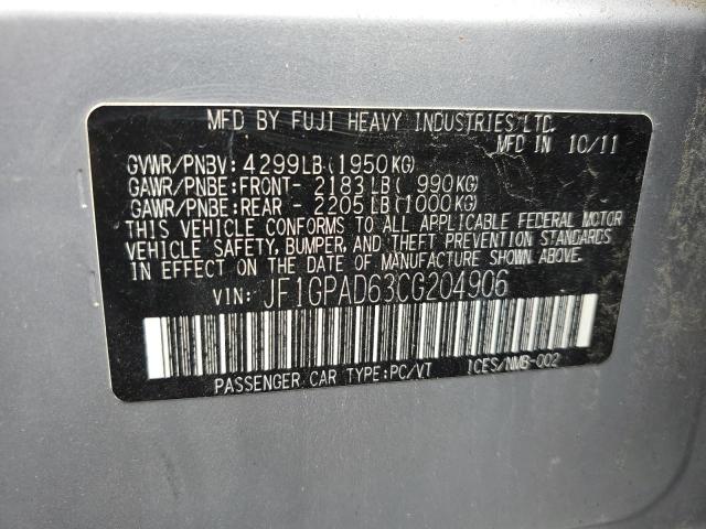 Photo 10 from auction – 2012 SUBARU IMPREZA PR with VIN JF1GPAD63CG204906