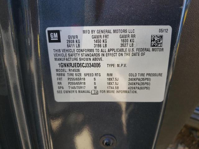Photo 10 from auction – 2012 CHEVROLET TRAVERSE L with VIN 1GNKRJED6CJ334006