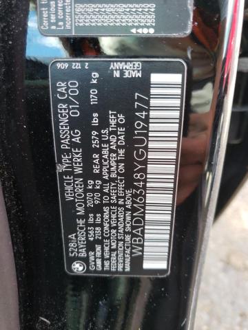 Photo 10 from auction – 2000 BMW 528 I AUTO with VIN WBADM6348YGU19477