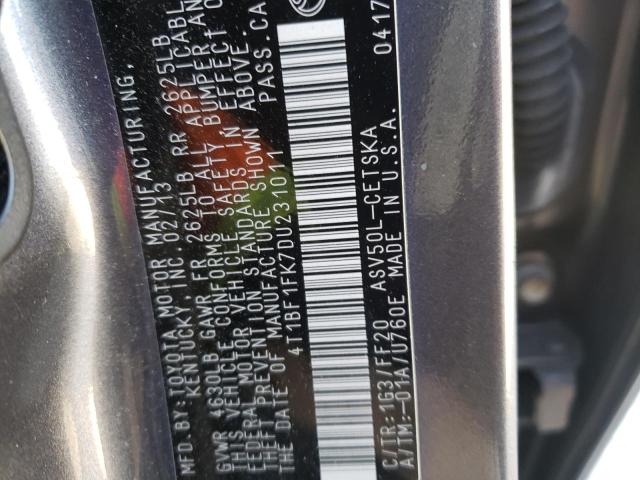 Photo 10 from auction – 2013 TOYOTA CAMRY L with VIN 4T1BF1FK7DU231011