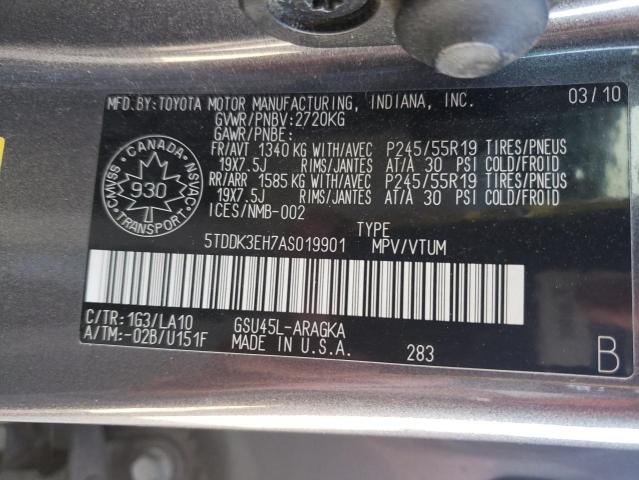 Photo 10 from auction – 2010 TOYOTA HIGHLANDER with VIN 5TDDK3EH7AS019901