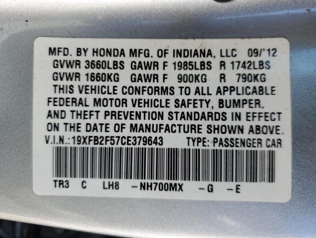 Photo 10 from auction – 2012 HONDA CIVIC LX with VIN 19XFB2F57CE379643