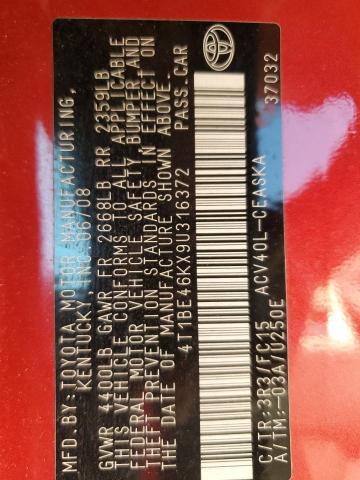 Photo 10 from auction – 2009 TOYOTA CAMRY BASE with VIN 4T1BE46KX9U316372