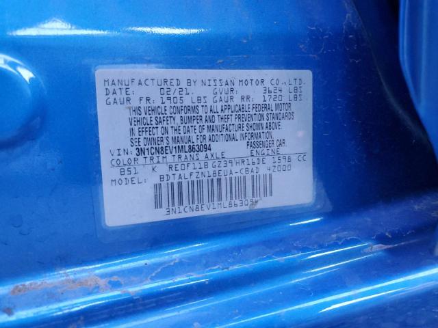 Photo 10 from auction – 2021 NISSAN VERSA SV with VIN 3N1CN8EV1ML863094