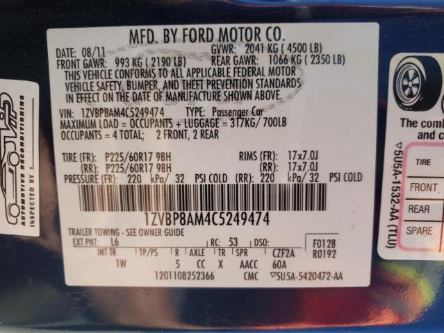 Photo 10 from auction – 2012 FORD MUSTANG with VIN 1ZVBP8AM4C5249474