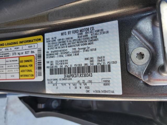Photo 10 from auction – 2020 FORD FUSION SEL with VIN 3FA6P0CD7LR230343
