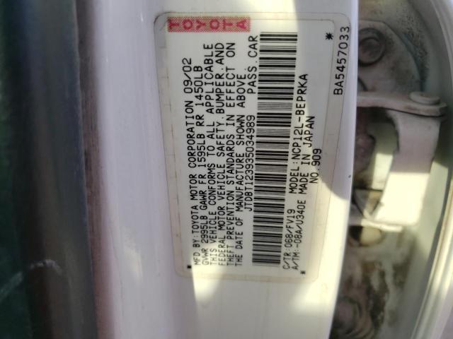 Photo 10 from auction – 2003 TOYOTA ECHO with VIN JTDBT123935034989