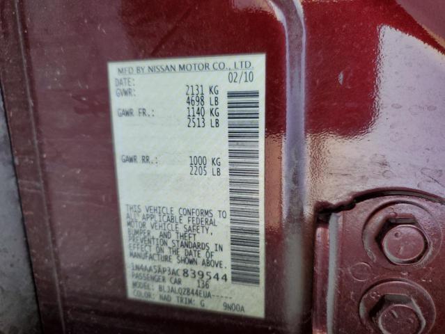Photo 10 from auction – 2010 NISSAN MAXIMA S with VIN 1N4AA5AP3AC839544