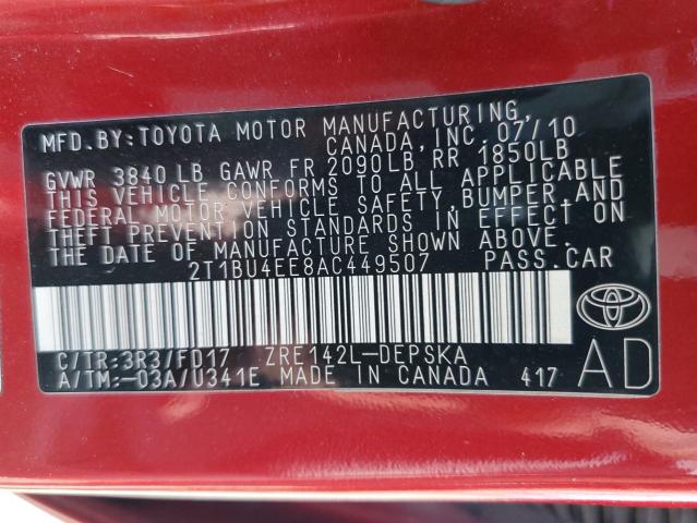Photo 10 from auction – 2010 TOYOTA COROLLA with VIN 2T1BU4EE8AC449507