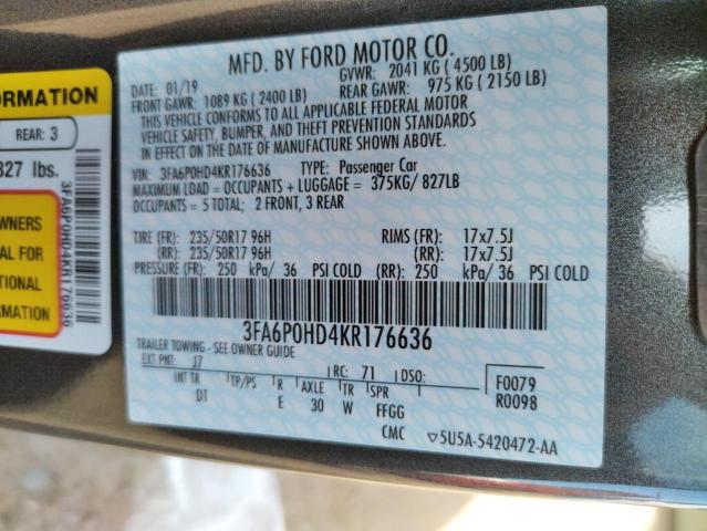 Photo 10 from auction – 2019 FORD FUSION SE with VIN 3FA6P0HD4KR176636