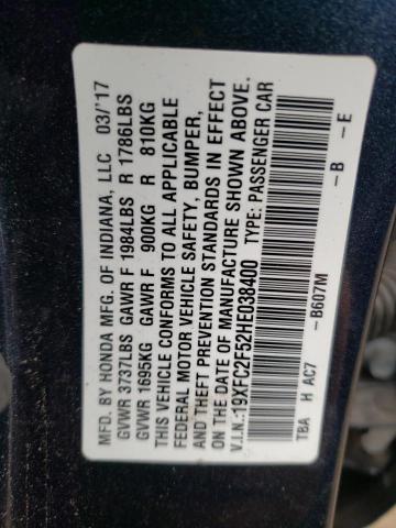 Photo 10 from auction – 2017 HONDA CIVIC LX with VIN 19XFC2F52HE038400