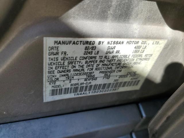 Photo 10 from auction – 2003 NISSAN ALTIMA BAS with VIN 1N4AL11D23C222387