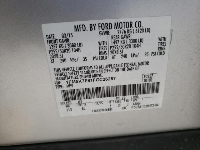 Photo 10 from auction – 2015 FORD EXPLORER L with VIN 1FM5K7F81FGC26257