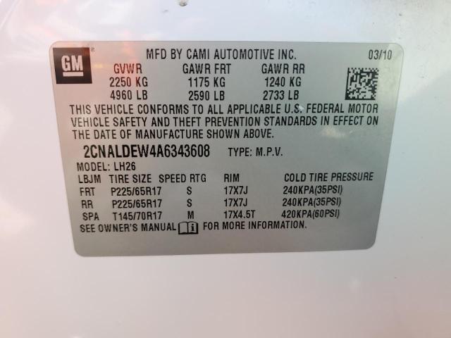 Photo 10 from auction – 2010 CHEVROLET EQUINOX LT with VIN 2CNALDEW4A6343608